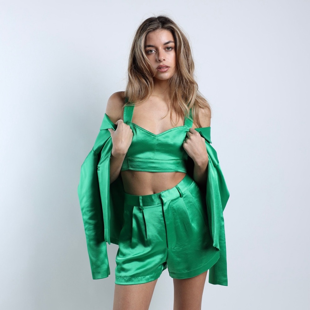 Kelly Green Satin Shorts